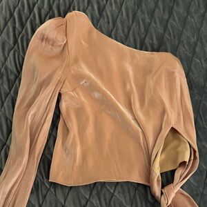 Lovers + Friends One-Shoulder Blouse in Shimmering Peach